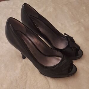 Marc Fisher Black Peep-Toe Heels with Bow
